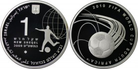 Weltmünzen und Medaillen , Israel. Fußball WM in Südafrika. 1 New Sheqel 2009, 0.43 OZ. Silber. KM 459. Proof Like. Auflage nur 771 Stück