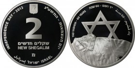 Weltmünzen und Medaillen , Israel. 60 Jahre Yad Vashem. 2 New Sheqalim 2013, 0.85 OZ. Silber. KM 502. Polierte Platte