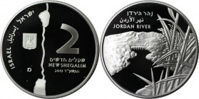 Weltmünzen und Medaillen , Israel. Fluß Jordan - Verbindung See von Galiläa und Totem Meer. 2 New Sheqalim 2013, Silber. Polierte Platte
