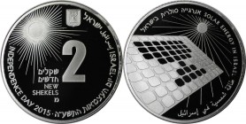 Weltmünzen und Medaillen , Israel. 67. Jahrestag - Solarenergie. 2 New Sheqalim 2015, Silber. Polierte Platte