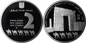 Weltmünzen und Medaillen , Israel. Kulturerbe Tempel Avdat. 2 New Sheqalim 2015, Silber. Polierte Platte
