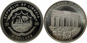 Weltmünzen und Medaillen, Liberia. 10.JAHRESTAG DER MAUERÖFFNUNG IN BERLIN. 5 Dollar 2000, Kupfer-Nickel. Stempelglanz
