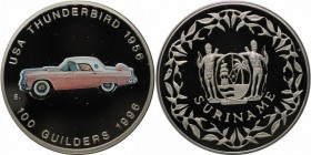 Weltmünzen und Medaillen, Niederländische Antillen / Netherlands Antilles. Overzeese Gebiedsdelen-Suriname. 100 Gulders 1996. USA Thunderbird 1956 in ...