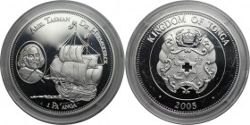 Weltmünzen und Medaillen, Tonga. ABEL TASMAN DE HEEMSKERCK. 1 Pa'anga 2005, Silber. 0.84 OZ. KM 219. Polierte Platte, in Münzkapsel