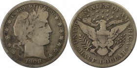 Weltmünzen und Medaillen, Vereinigte Staaten / USA / United States. Barber Half Dollar 1908 S, Silber. 0.36 OZ. KM 116. Schön