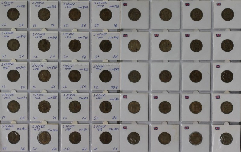 Weltmünzen und Medaillen, Lots und Sammlungen Großbritannien. 20 x 3 Pence 1937-...