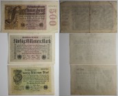 Banknoten, Deutschland / Germany. Notgeld, Berlin, Reichsbanknote. 20 Mln Mark, 50 Mln Mark, 500 Mln Mark 01.09.1923. Keller 107f, 108e, 109d. 3 Stück...