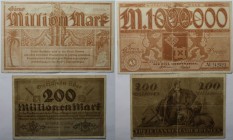 Banknoten, Deutschland / Germany. Notgeld, Notgeldscheine, Niedersachsen, Bremen. 1 Million Mark, 200 Million Mark 1923. 2 Stück. III-IV