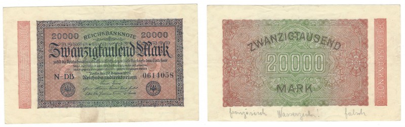 Banknoten, Deutschland / Germany. Geldscheine der Inflation (1919-1924). 20000 M...