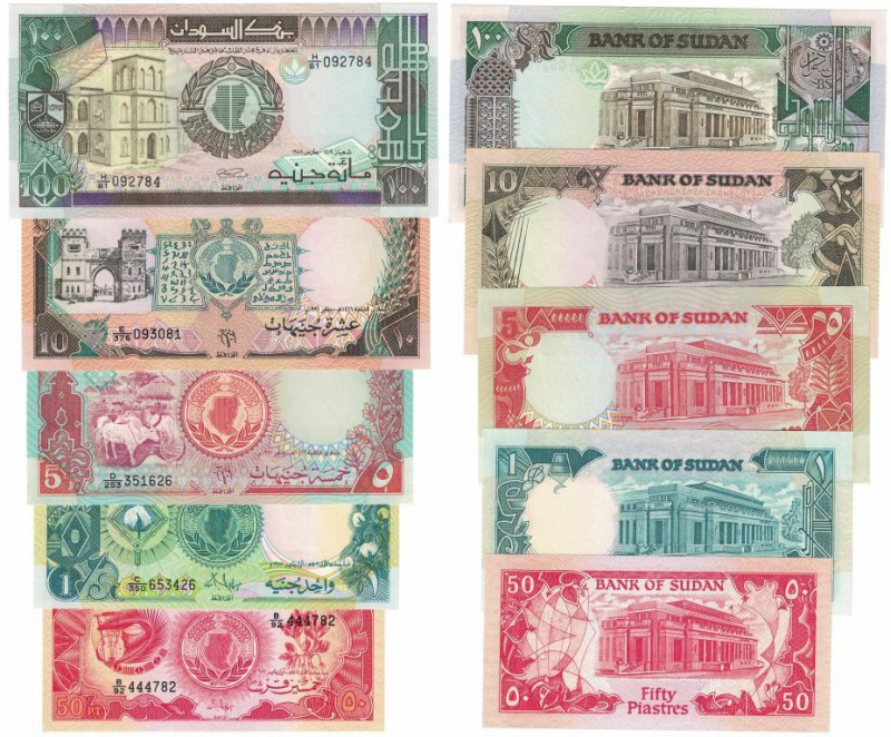 Banknoten, Sudan, Lots und Sammlungen. 50 Piastres 1987 (P.38), 1, 5, 10, 100 Po...