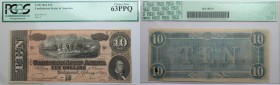 Banknoten, USA / Vereinigte Staaten von Amerika, Konförderierte Staaten von Amerika / Confederate States of America. 10 Dollars 1864, T-68. PCGS 63 PP...