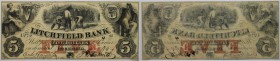 Banknoten, USA / Vereinigte Staaten von Amerika, Obsolete Banknotes. Litchfield, Connecticut. Litchfield Bank. 5 Dollars 1858. I