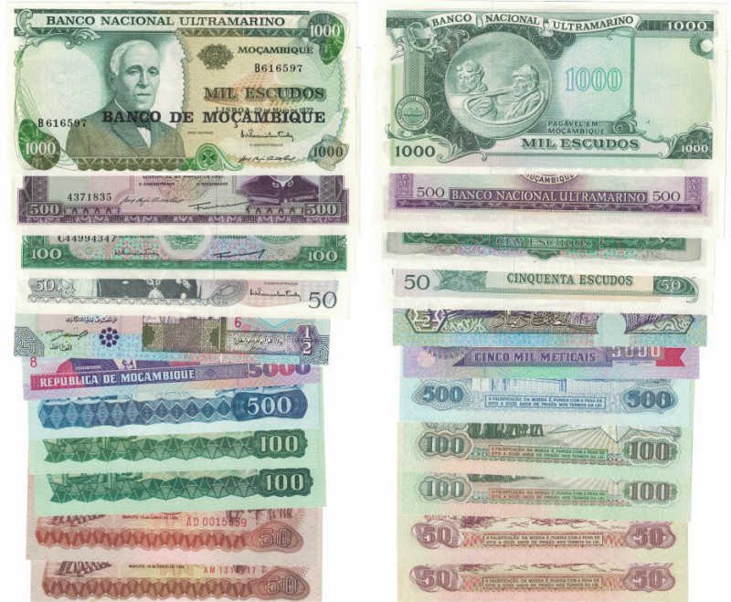 Banknoten, Lots und Sammlungen Banknoten. Mosambik / Mozambique. 50, 100, 500, 1...