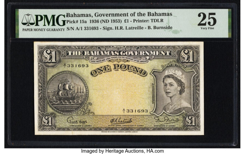 Bahamas Bahamas Government 1 Pound 1936 (ND 1953) Pick 15a PMG Very Fine 25. 

H...