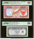 Bahrain Monetary Agency 20 Dinars 1973 Pick 10s Specimen PMG Gem Uncirculated 66 EPQ; Oman Oman Currency Board 1/2 Rial Omani ND (1973) Pick 9a PMG Ge...