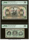 Bolivia Banco Central 100; 1 Bolivianos 11.5.1911 (ND 1929); 1.7.1906 Pick 117; S171a Two Examples PMG About Uncirculated 50; Choice Very Fine 35. 

H...