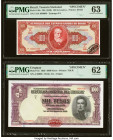 Brazil Tesouro Nacional 100 Cruzeiros ND (1949) Pick 146s Specimen PMG Choice Uncirculated 63; Uruguay Banco de la Republica Oriental 1000 Pesos 2.1.1...