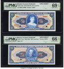 Brazil Tesouro Nacional 50; 200 Cruzeiros ND (1956-59); (1964) Pick 152s; 171cs Two Specimen PMG Superb Gem Unc 69 EPQ; Gem Uncirculated 66 EPQ. Two P...