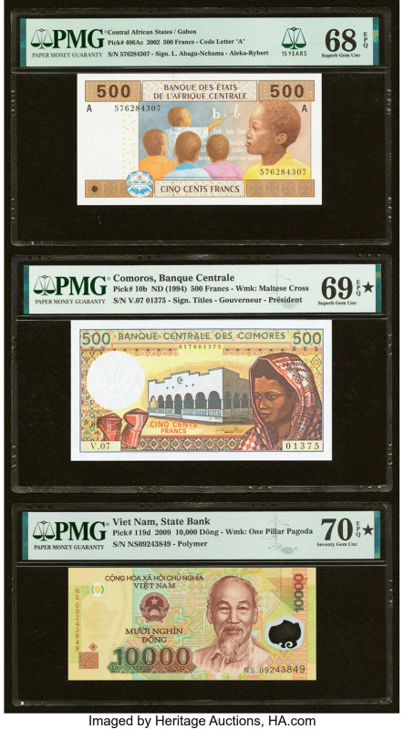 Central African States, Comoros & Vietnam Group Lot of 3 Examples PMG Superb Gem...