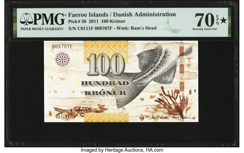 Faeroe Islands Foroyar 100 Kronur 2011 Pick 30 PMG Seventy Gem Unc 70 EPQ S. 

H...