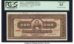 Greece National Bank of Greece 500 Drachmai 12.4.1923 Pick 86cts Color Trial Specimen PCGS Choice New 63. Cancelled perforation present. From the Gree...