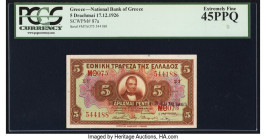 Greece National Bank of Greece 5 Drachmai 17.12.1926 Pick 87a PCGS Extremely Fine 45PPQ. From the Greek Legacy Collection 

HID09801242017

© 2022 Her...