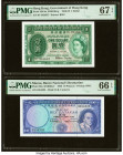 Hong Kong Government of Hong Kong 1 Dollar 1.7.1959 Pick 324Ab KNB19 PMG Superb Gem Unc 67 EPQ; Macau Banco Nacional Ultramarino 10 Patacas 8.4.1963 P...