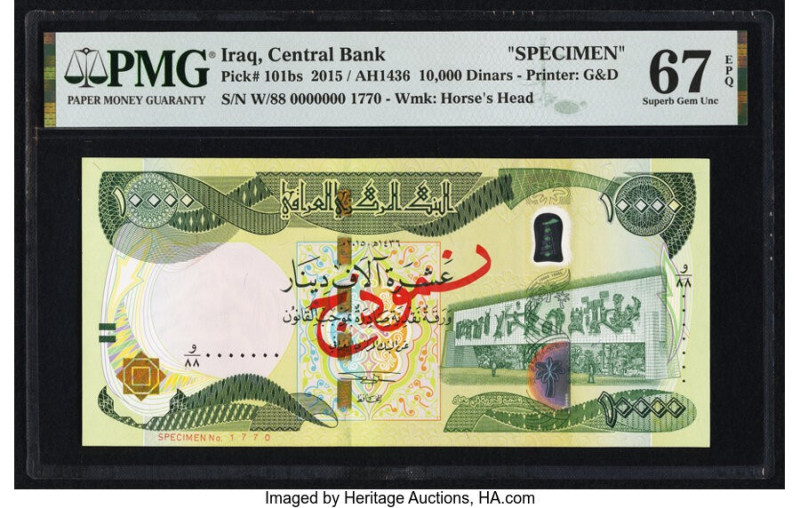 Iraq Central Bank of Iraq 10,000 Dinars 2015 / AH1436 Pick 101bs Specimen PMG Su...