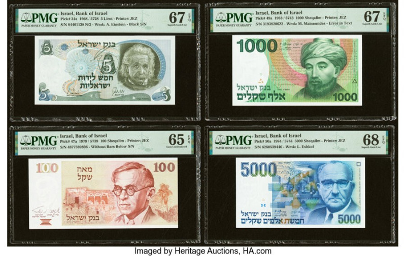 Israel Bank of Israel Group Lot of 4 Examples PMG Superb Gem Unc 68 EPQ; Superb ...