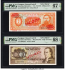 Paraguay Banco Central 100; 10,000 Guaranies 1952 (ND 1963) Pick 199s; 203s Two Specimen PMG Superb Gem Unc 67 EPQ; Superb Gem Unc 68 EPQ. 

HID098012...