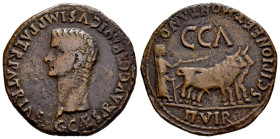 Caesaraugusta. Time of Caligula. Unit. 37-41 AD. Zaragoza. (Abh-387). (Acip-3104c). Anv.: G. CAESAR. AVG. GERMANICVS. IMP. PATER. PATRIAE. Head of Cal...