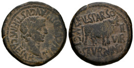 Calagurris. Time of Tiberius. Unit. 14 - 36 BC. Calahorra (La Rioja). (Abh-429). (Pueyo-130). Anv.: TI. AVGVS. DIVI. AVGVSTLF. IMP. CAESAR. Laureate h...