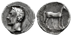 Carthage Nova. 1/4 siclo - shekel. 220-205 a.C. Cartagena (Murcia). (Abh-545). (Acip-605). (Sng Cop-297). Anv.: Male head (Hannibal?) left. Rev.: Hors...