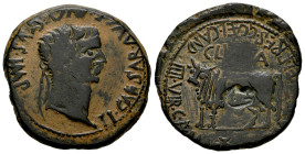 Clunia. Time of Tiberius. Unit. 37-41 AD. Coruña del Conde (Burgos). (Abh-838). Anv.: TI. CAESAR. AVG. E AVGVSTVS. IMP. Laureate head of Tiberius righ...