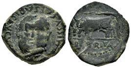 Emerita Augusta. Augustus period. Unit. 22 BC - 14 AD. Mérida (Badajoz). (Abh-1009). (Acip-3373a). Anv.: (PER)MISSV. CAESARIS. AVGV(STI). Facing beard...