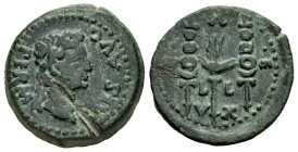Emerita Augusta. Augustus period. Half unit. 22 BC - 14 AD. Mérida (Badajoz). (Abh-1016). Anv.: PERM. CAES. AVG. Laureate head of Augustus right. Rev....