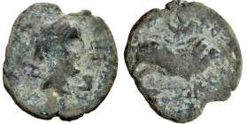 Halos. Unit. 50 BC. Osuna (Sevilla). (Abh-1393). Anv.: Head of Mercury right, caduceus behind, VAL. TER before. Rev.: Boar right, crescent between IL....