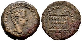 Italica. Time of Tiberius. Unit. 14 - 36 AD. Santiponce (Sevilla). (Abh-1593). Anv.: IMP. (TI. CA)ESAR. AVGVSTVS. PONT. MAX. Bare head of Tiberius rig...