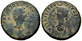 Colonia Romula. Time of Tiberius. Dupondius. 14-36 AD. Sevilla. (Abh-2014). (Acip-3360). Anv.: (PERM. DIVI). AVG. COL. ROM. around radiate head of Aug...