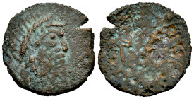 Arse-Saguntum. Unit. 150-100 BC. Sagunto (Valencia). (Abh-2074). Anv.: Laureate head of Neptune right, trident behind. Rev.: Prow of ship left, above ...