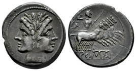 Anonymous. Didrachm - quadrigatus. 215-213 BC. Rome. (Craw-28/3). Anv.: Laureate head of Janus. Rev.: upiter standing in galloping quadriga driven by ...