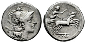 Anonymous. Denarius. 157-156 BC. Rome. (Ffc-77). (Craw-197/1). (Cal-52). Anv.: Head of Roma right, X behind. Rev.: Victory holding whip, in bigra righ...