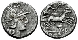 Anonymous. Denarius. 189-180 BC. Rome. (Ffc-81). (Craw-141/1). (Cal-56). Anv.: Head of Roma right, X behind. Rev.: Diana surmounted by crescent and ho...