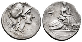 Anonymous. Denarius. 115-114 BC. Central Italy. (Ffc-83). (Craw-287/1). (Cal-58). Anv.: Head of Roma right, X behind. ROMA below. Rev.: Roma seated ri...