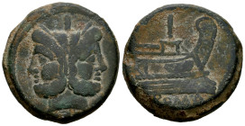 Anonymous. Unit. 211 a.C. Rome. (Craw-56/2). (Sydenham-143). (BMCRR-Rome 217). Anv.: Laureate head of Janus; I (mark of value) above. Rev.: Prow of ga...