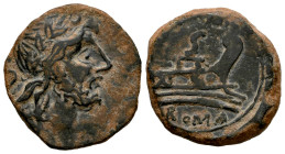 Anonymous. Half unit. 211 a.C. Uncertain mint. Imitación Hispana. (Craw-56/3). (McCabe-IM.3/11). (Acip-2658/60). Anv.: Laureate head of Saturn to righ...