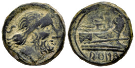 Anonymous. Half unit. 211 a.C. Uncertain mint. Spanish Imitation. (Craw-56-3). (McCabe-IM.3/11). (Acip-2658/60). Anv.: Laureate head of Saturn to righ...