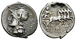 Baebius. Marcius Baebius Q.f. Tampilus. Denarius. 137 BC. Rome. (Ffc-198). (Craw-326/1a). (Cal-269). Anv.: Head of Roma Ieft, X below chin, TAMPIL, be...