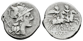 Calpurnius. Cn. Calpurnus Piso. Denarius. 189-180 BC. Rome. (Ffc-224). (Craw-153/1). (Cal-299). Anv.: Head of Roma right, X behind. Rev.: The Dioscuri...