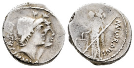 Cordius. Manius Cordius Rufus. Denarius. 46 BC. Rome. (Ffc-602). (Craw-463/1b). (Cal-465). Anv.: Conjoined heads of the Dioscuri right, each wearing p...